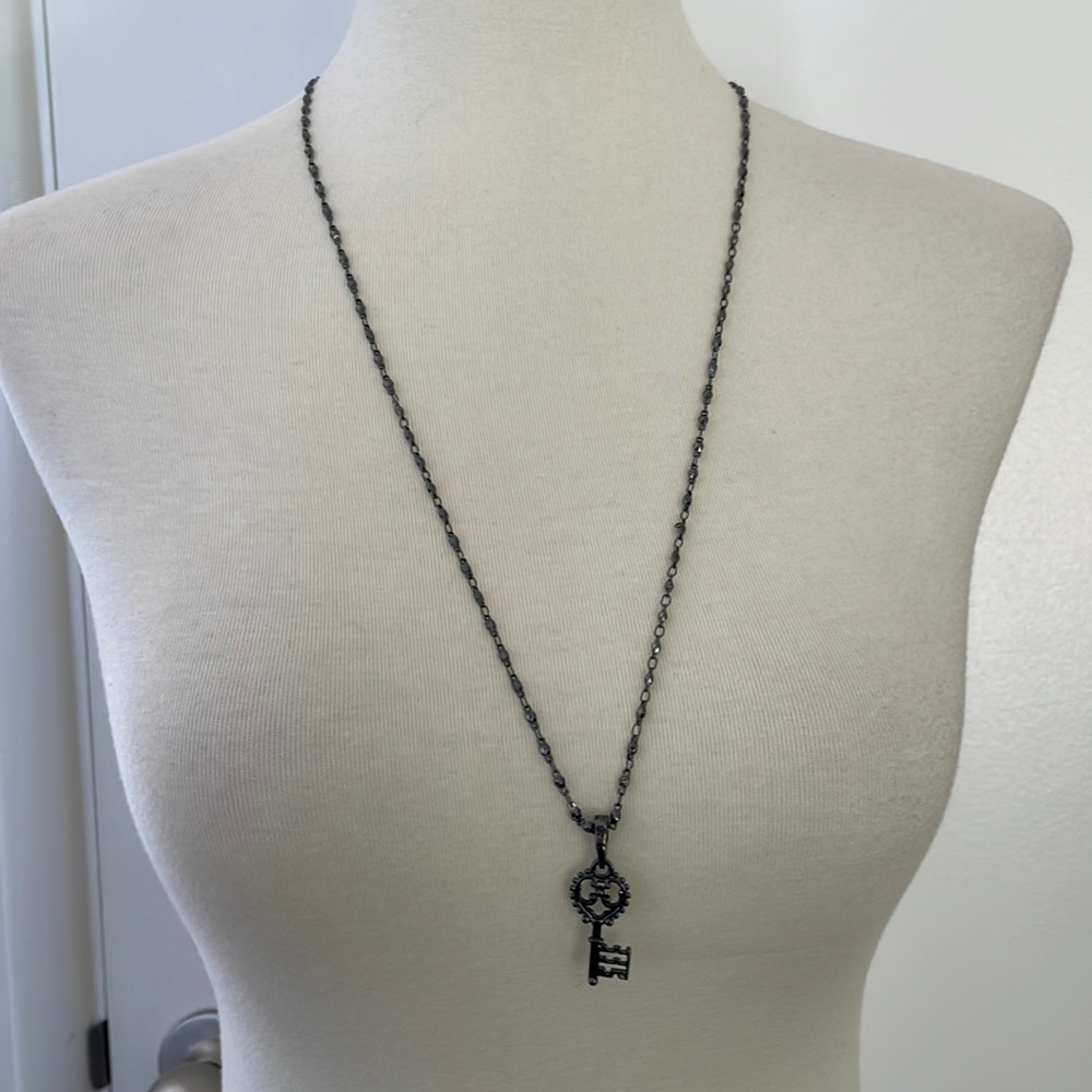 Dark Grey Key Pendant With Cut Beads Chain Necklace from South Hill Designs